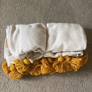 Cream Throw Blanket with Saffron Tassels